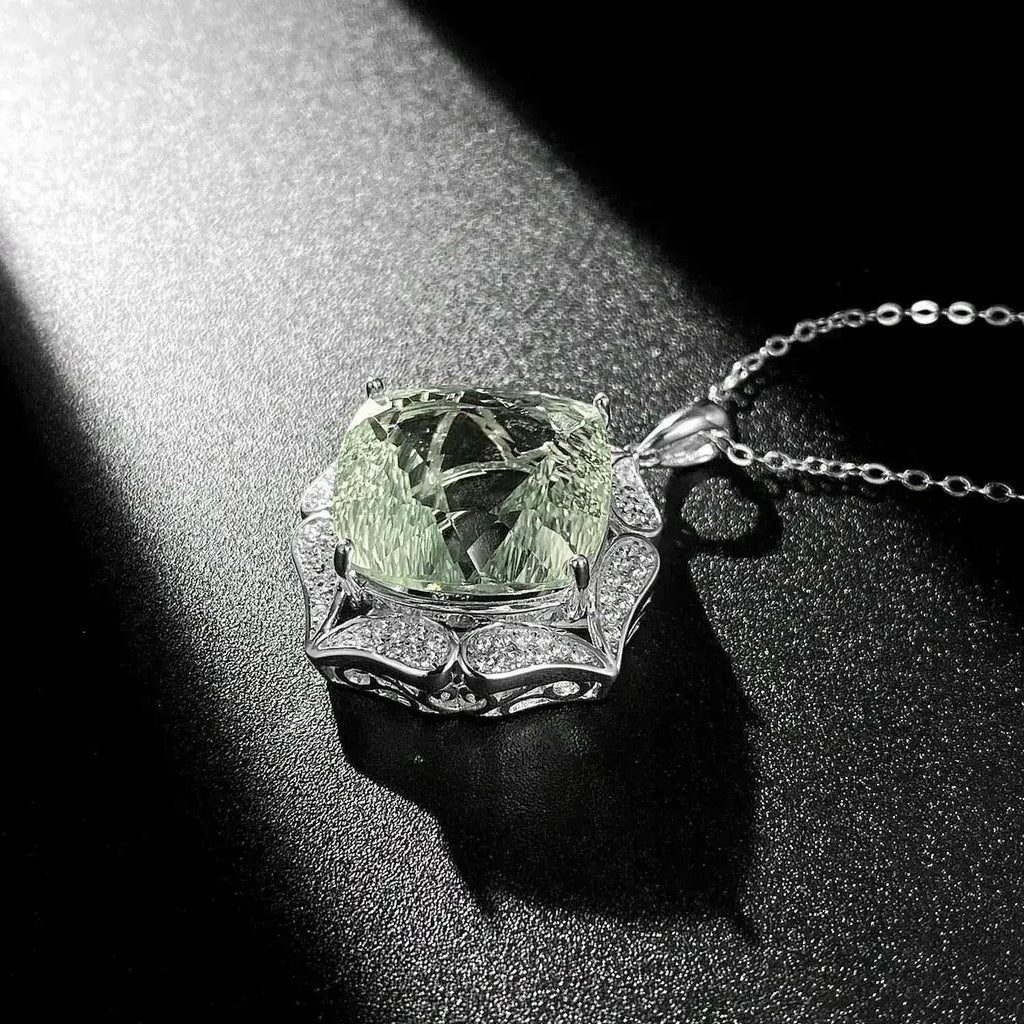 Luxury Sweater Chain Femininity S925 Silver Set Large Natural Green