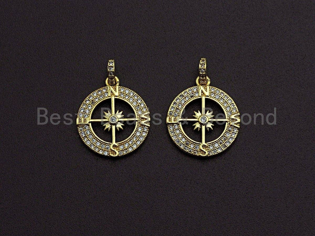 Clear CZ Micro Pave Hollow out Compass Pendant/Charm,Z458
