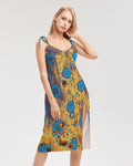 PEACOCK DESIGN BY FLIPSTYLEZ  Women's All-Over Print Tie Strap Split Dress
