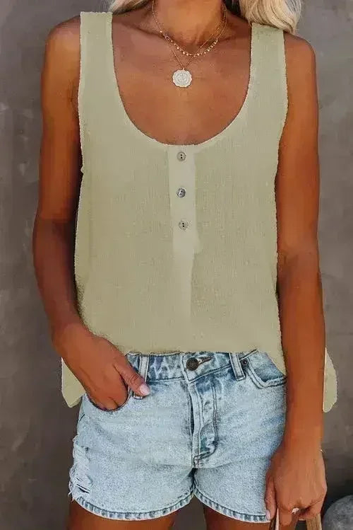 Button Textured Cotton Tank Top