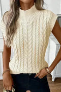 Cable Knit Sweater Vest – High Neck & Textured Oatmeal