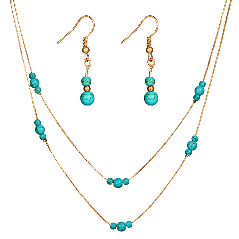 Vintage Bohemian Natural Turquoise Stone Jewelry Set