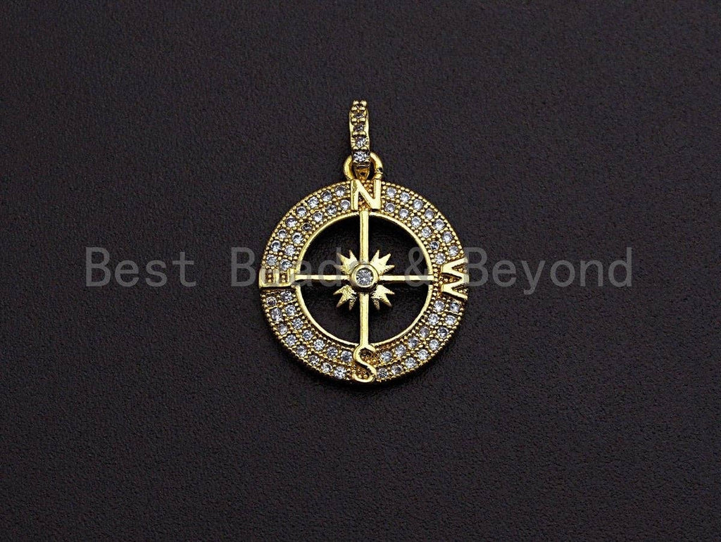 Clear CZ Micro Pave Hollow out Compass Pendant/Charm,Z458