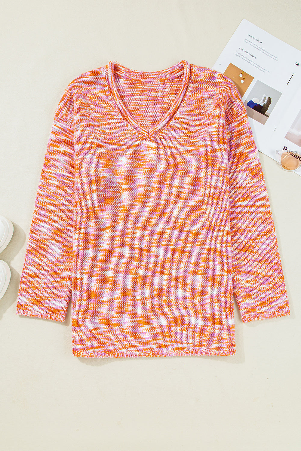 Abstract Pattern Oversized V Neck Drop Shoulder Sweater - Femstylo
