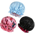 3pcs Reversible Elegant Satin Sleep Bonnets with Ruffled Design, Double Layer Sleeping Caps, Elastic Band, Soft Hair Bonnets for