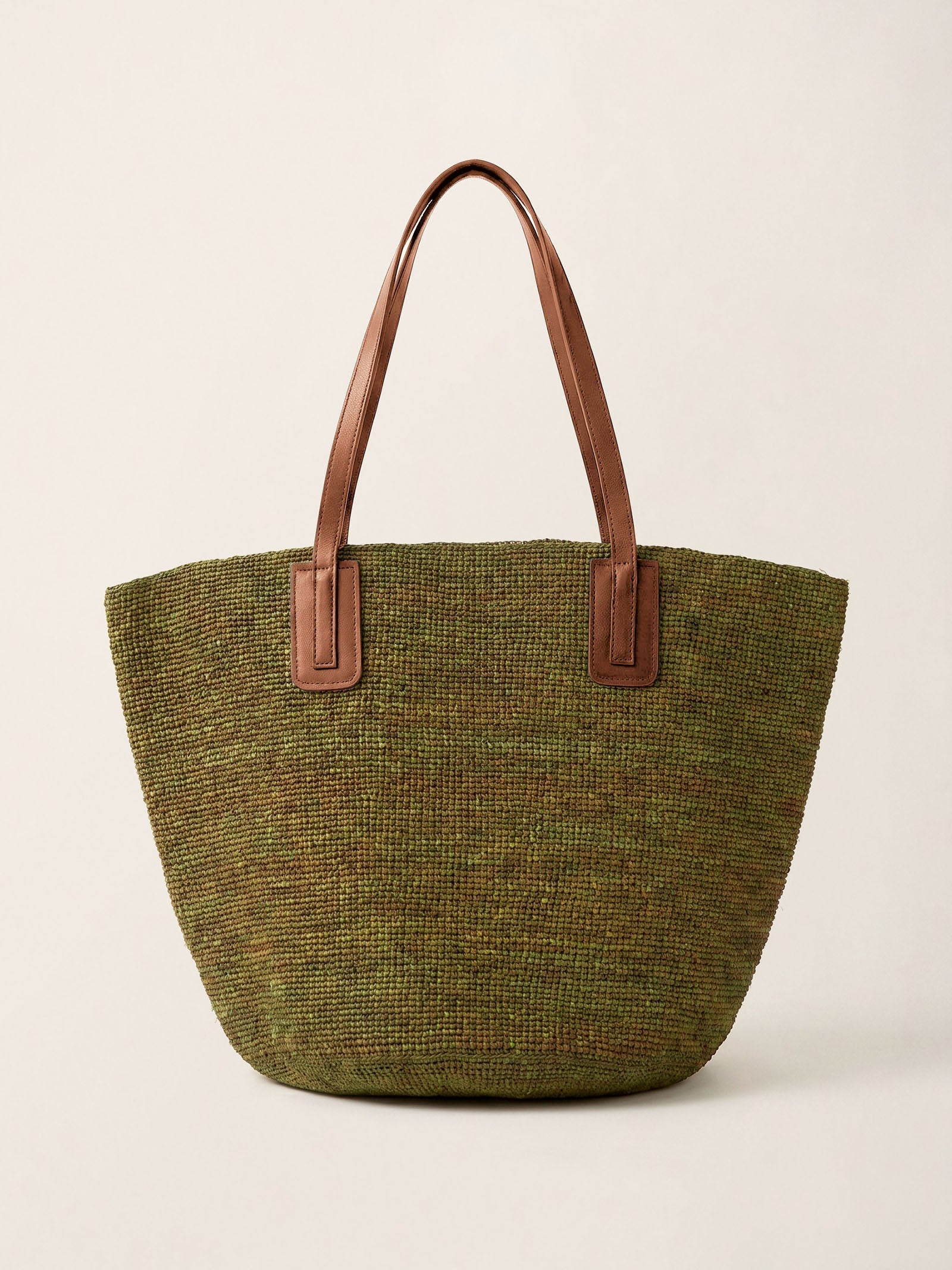 Handwoven Raffia Tote Bag With Leather Handles