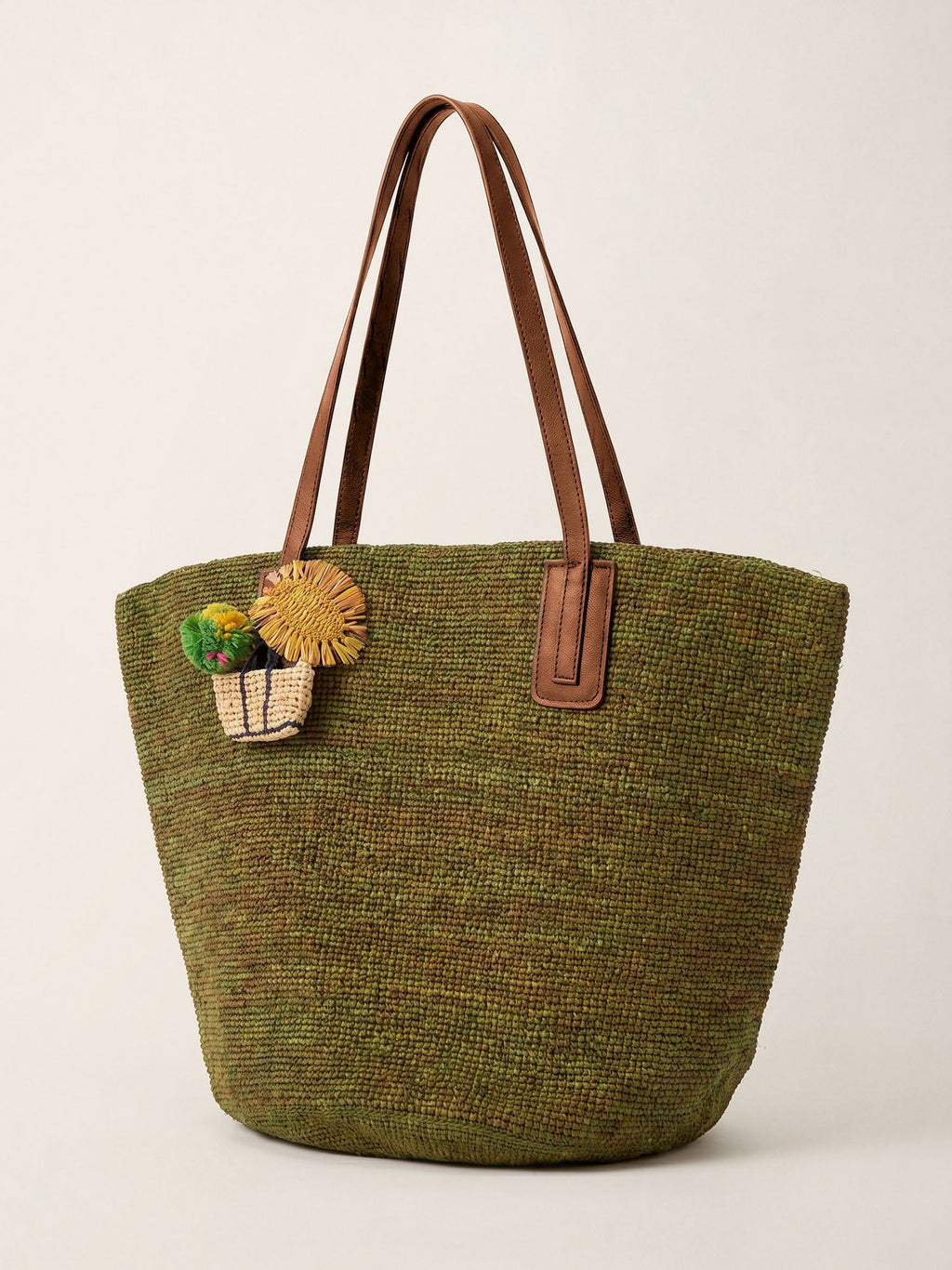 Handwoven Raffia Tote Bag With Leather Handles