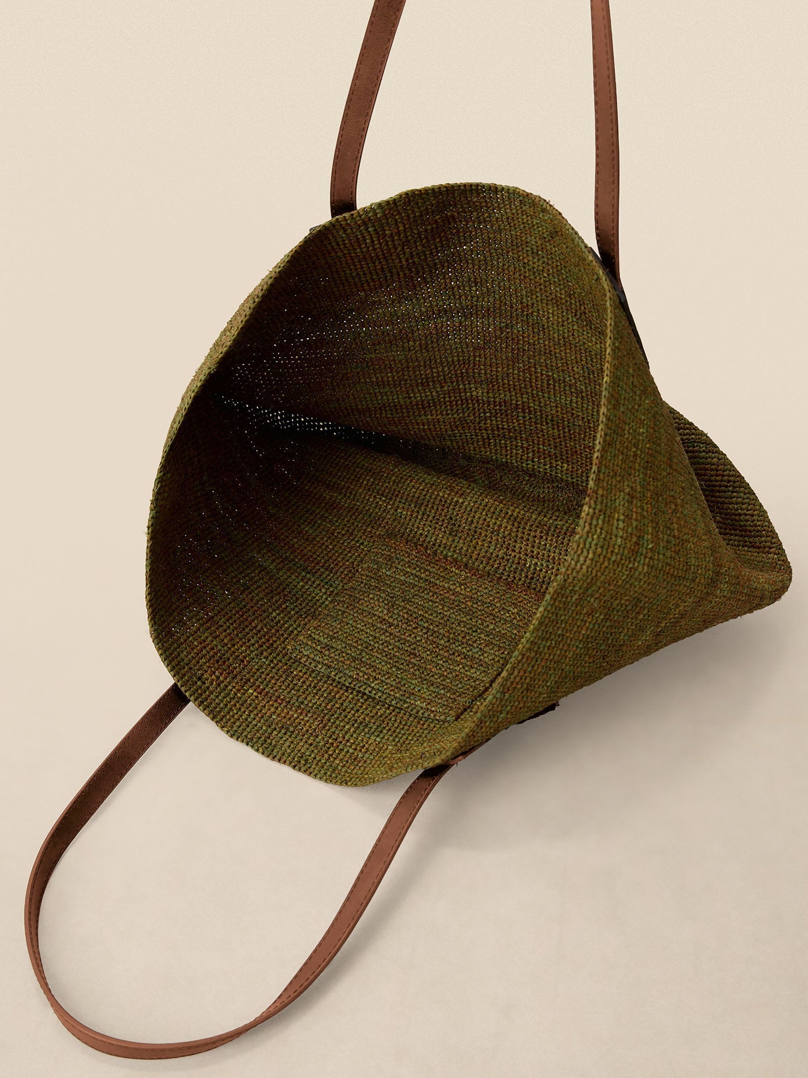 Handwoven Raffia Tote Bag With Leather Handles