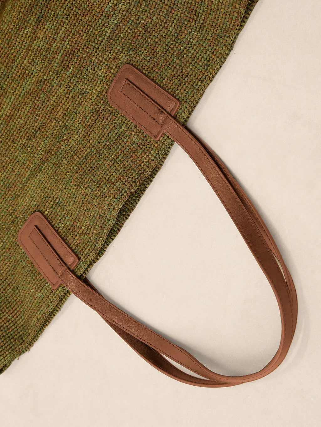 Handwoven Raffia Tote Bag With Leather Handles