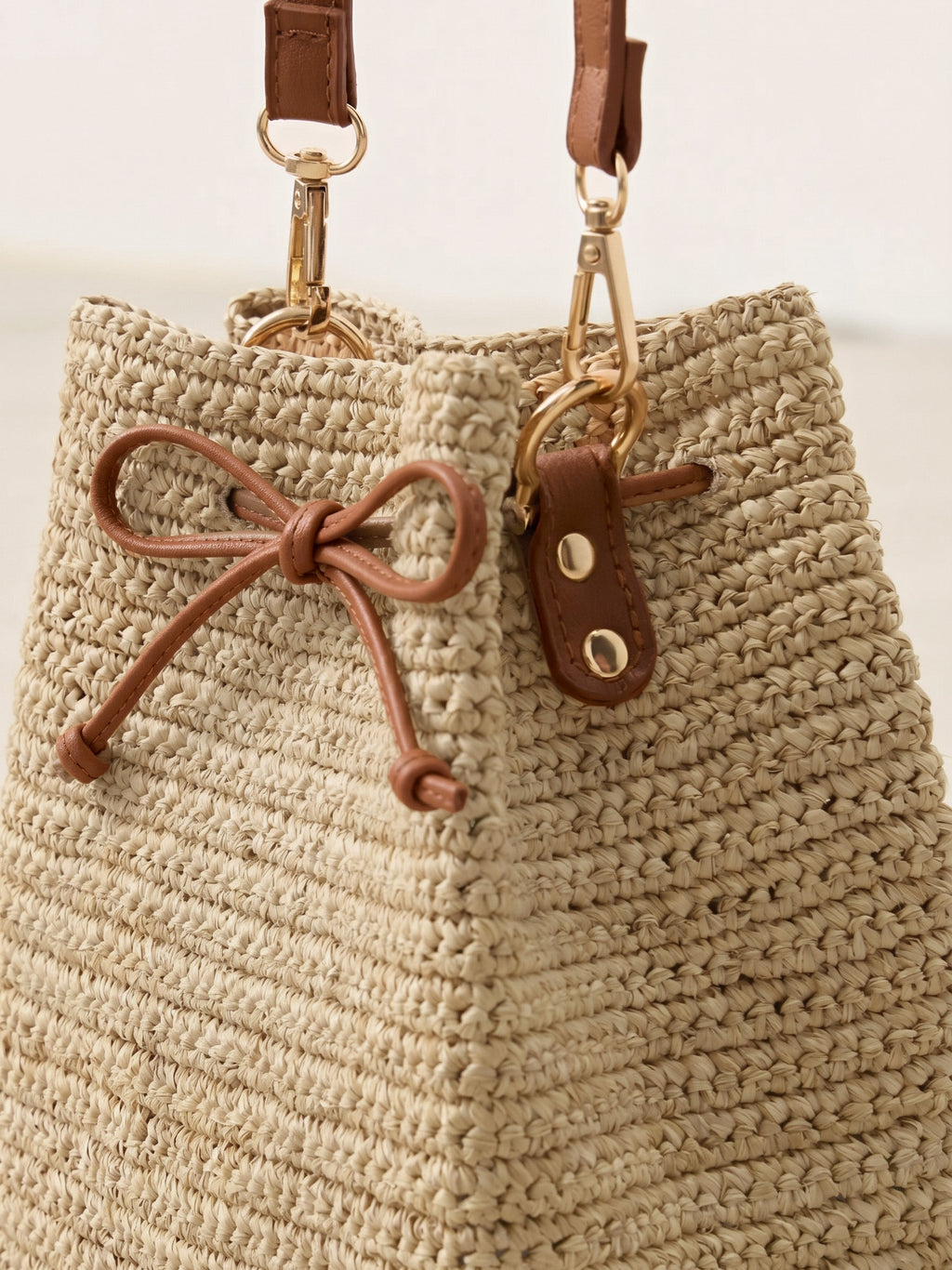 Mini Handwoven Raffia Drawstring Crossbody Bag