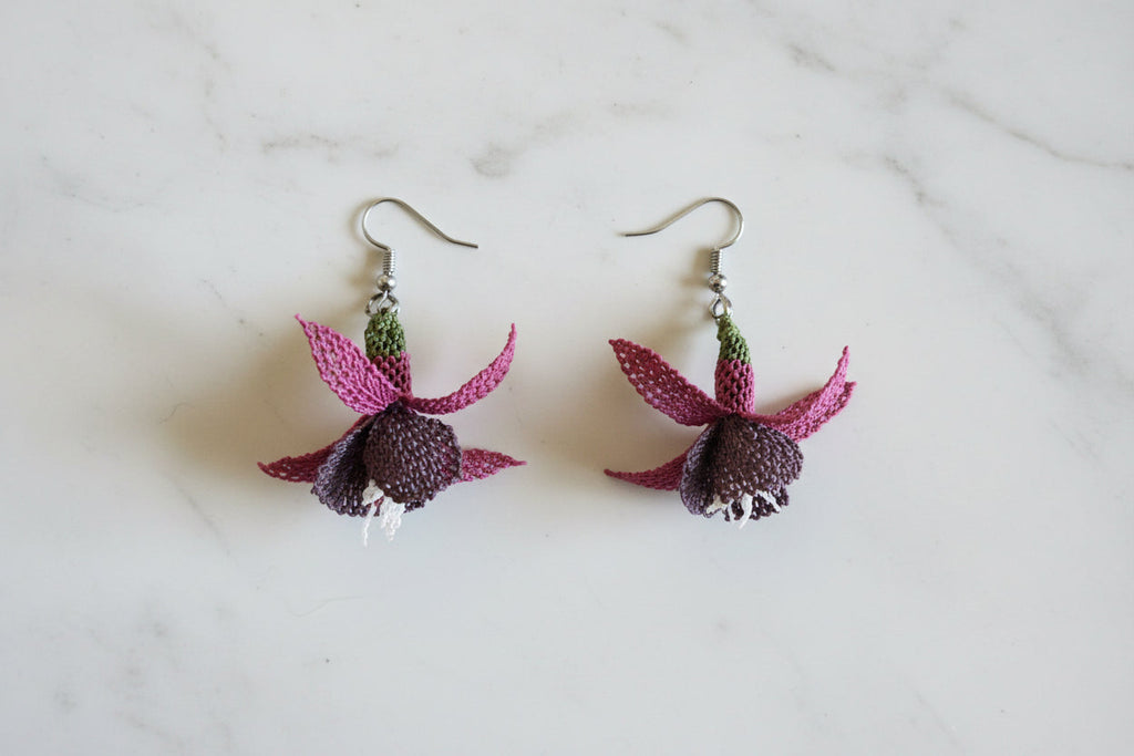 Handmade 3D Floral Crochet Dangle Earrings for Women