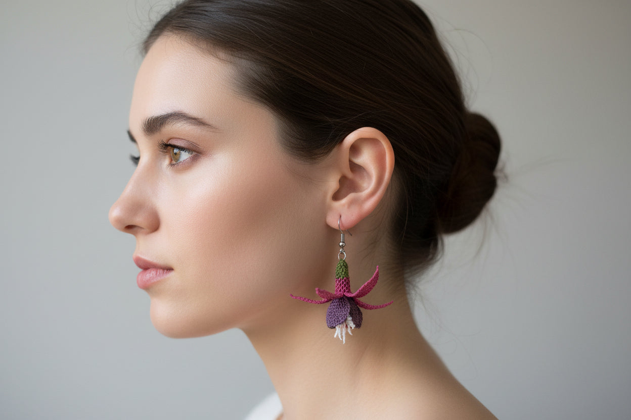 Handmade 3D Floral Crochet Dangle Earrings for Women