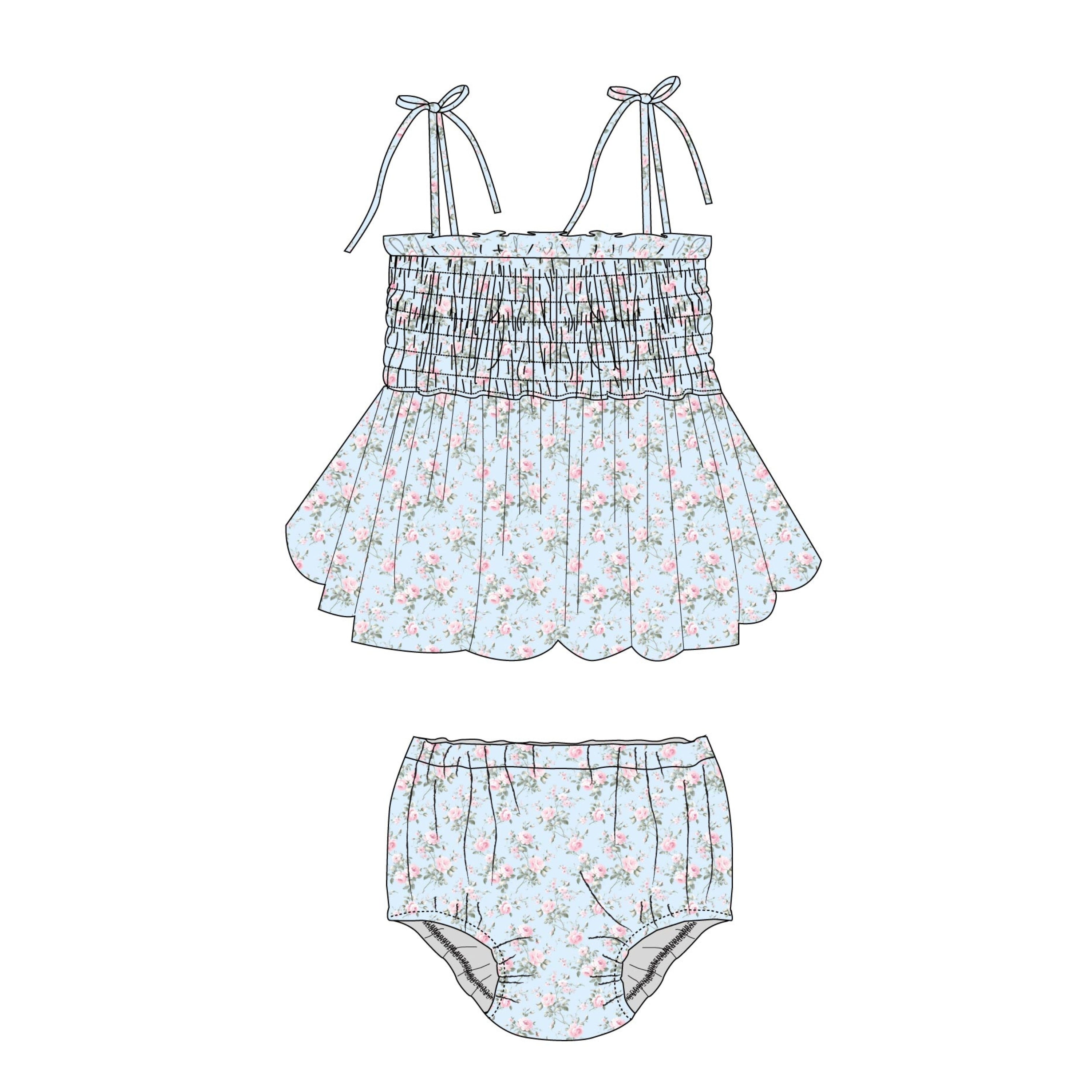 Eloise - Smocked Diaper Dress Set