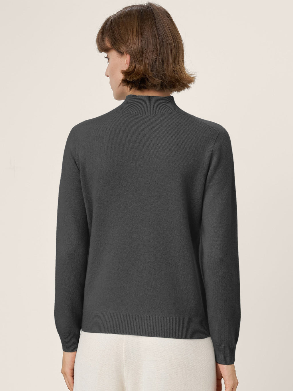 Premium Cashmere Blend Hand-Finished Seamless Mock Neck Ribbed Sweater RHEA