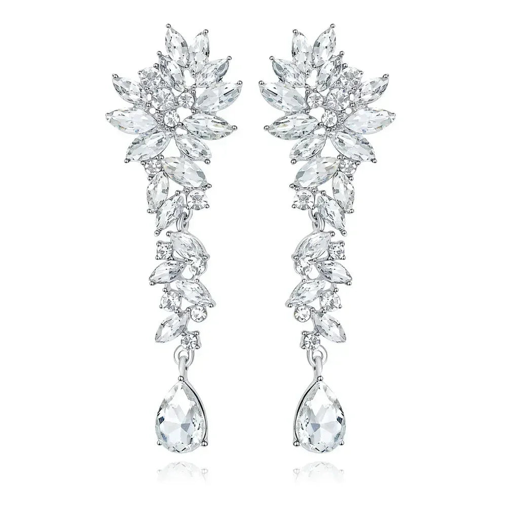TREAZY Fashion Crystal Wedding Drop Earrings for Women Silver Color Bridal Dangle Earrings Brides Gifts Birthday Party Jewelry