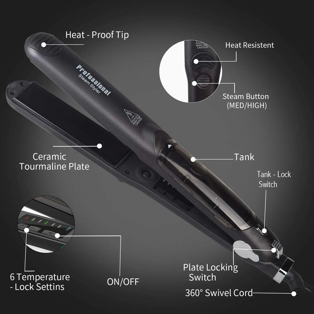 Hair Straightene Professional Steam Flat Iron Ceramic Tourmaline 450F Fast Straightening Curler Vapor Hair Styling Tool
