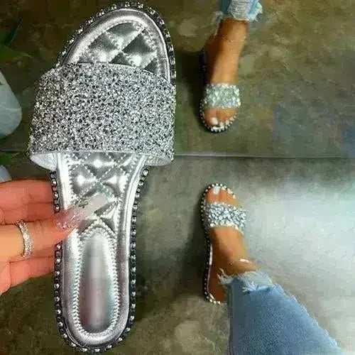 Crystal  Women Slippers Bling Bling Flats Female Beach Shoes Summer