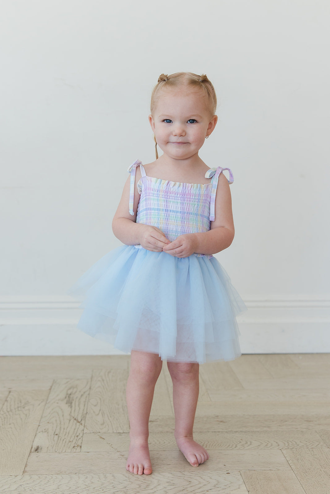 Pastel Prep - Smocked Tulle Bodysuit Dress