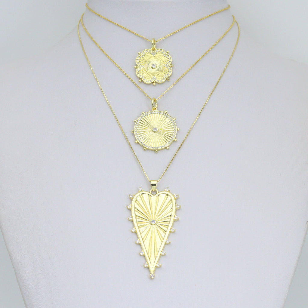 Petal Sunburst, Radiant Cirle, Heartburst Charm Pendant, Sku#LK1293