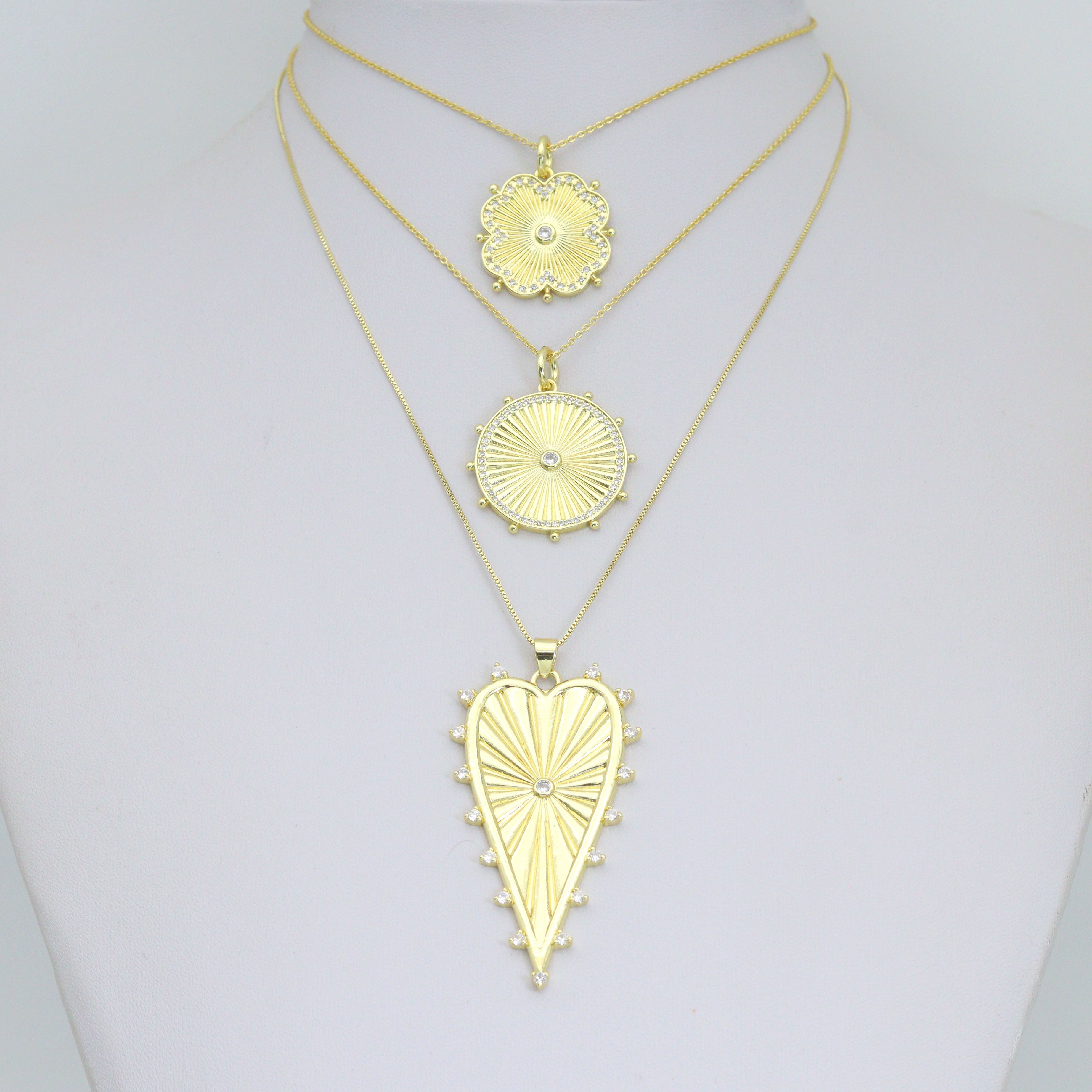 Petal Sunburst, Radiant Cirle, Heartburst Charm Pendant, Sku#LK1293