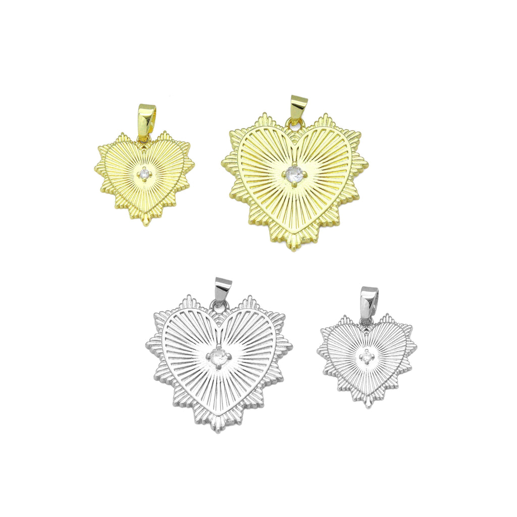 Diamond CZ Spike Heart Charm Pendant, Sku#LX791