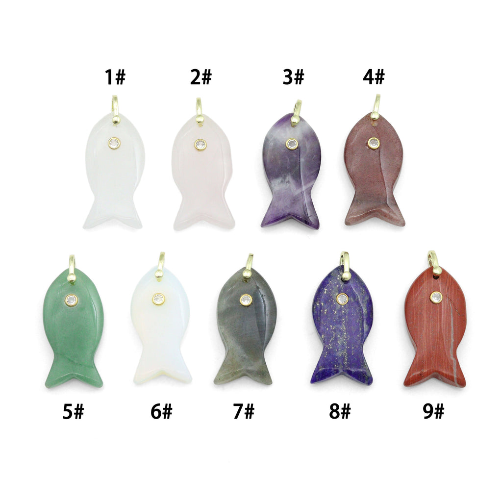 Naturul Gemstone Fish Charm Pendant, Sku#LY31
