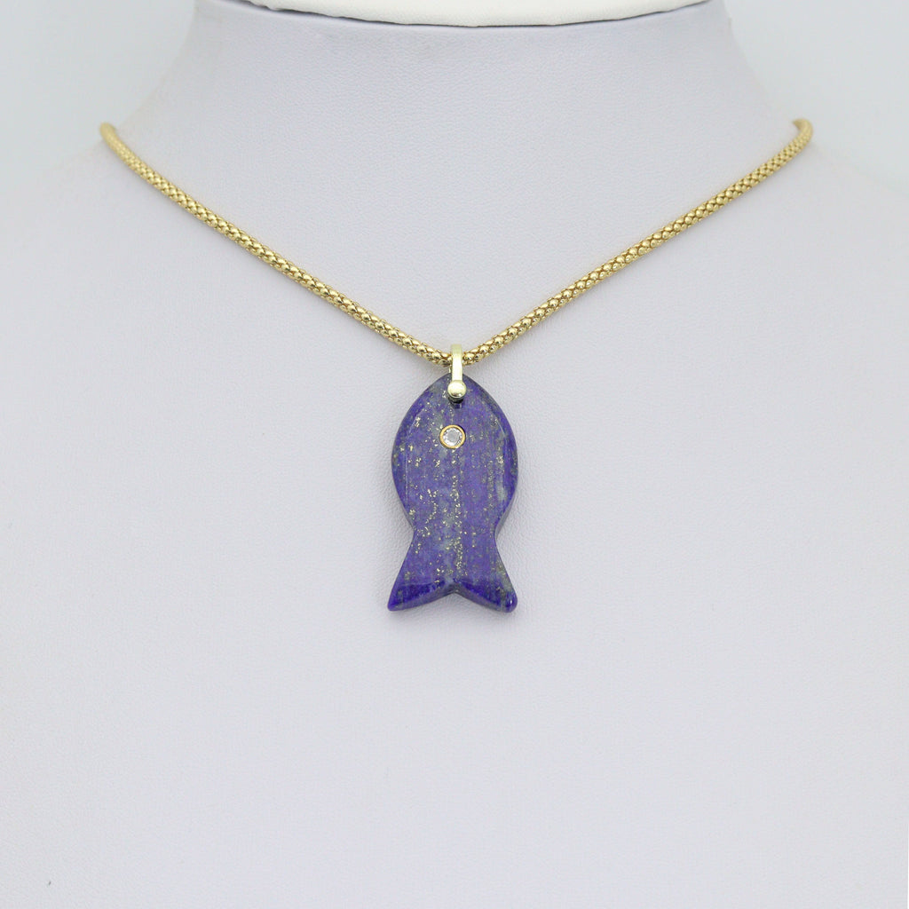 Naturul Gemstone Fish Charm Pendant, Sku#LY31