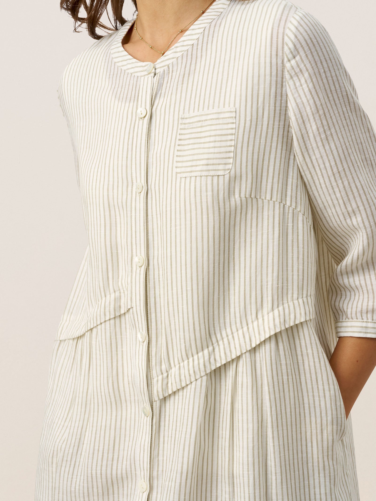 Linen-Lyocell Deconstructed Asymmetric Front Pleat Midi Dress EULALIE