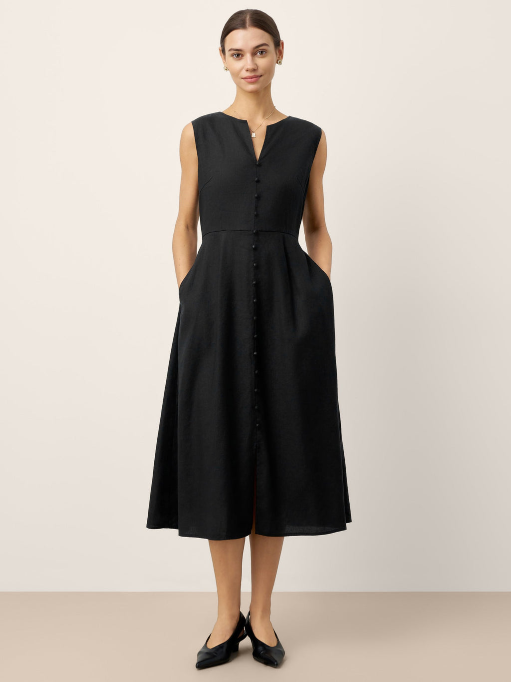 Linen-Lyocell V-Neck Sleeveless Maxi Dress WILLOW