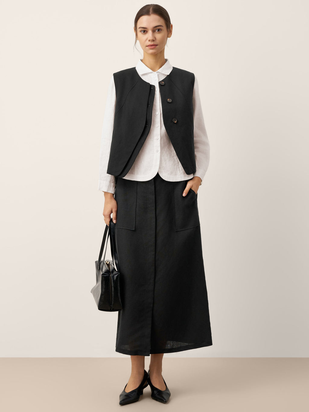 Linen-Lyocell Patch Pocket Placket Skirt LYRA
