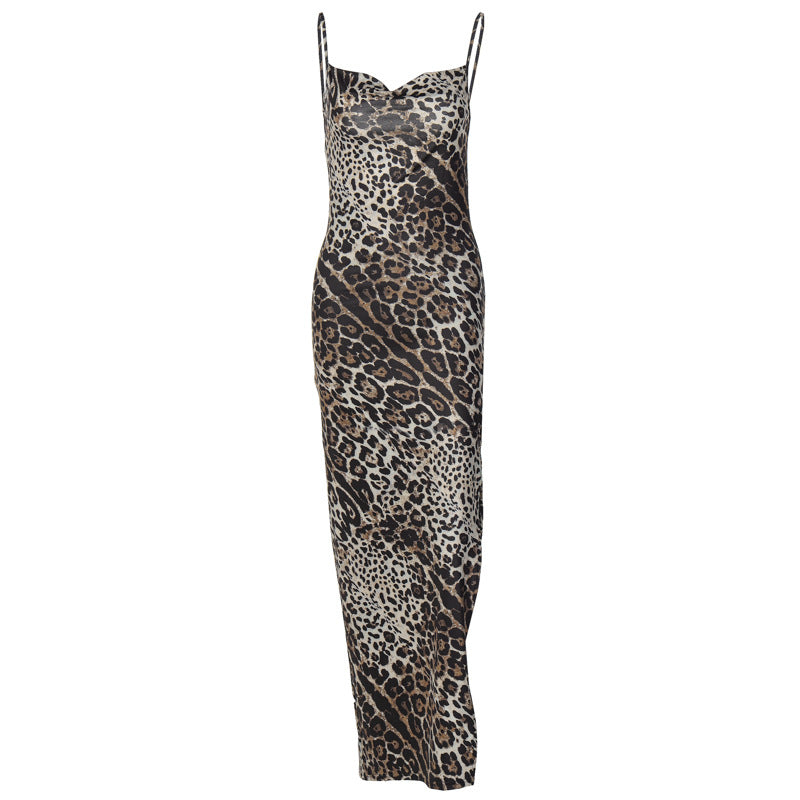 Women Clothing Summer Printed Sexy Backless Slit Strap Dress