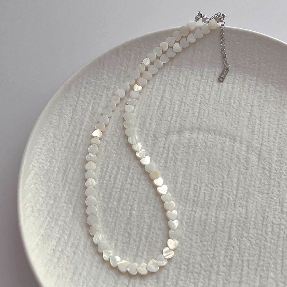 Nature Bead Heart Shell Necklace
