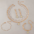 Pearls Daisy Flower Bracelet Earring Necklace Jewelry Set