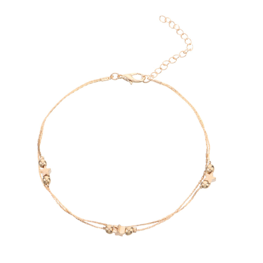 Double Twist Chain Beads Star Charm Foot Bracelets