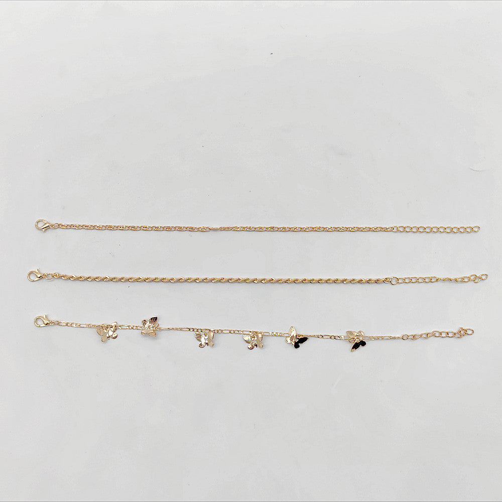 Layered Butterfly Twists Chain Anklet Jewelry