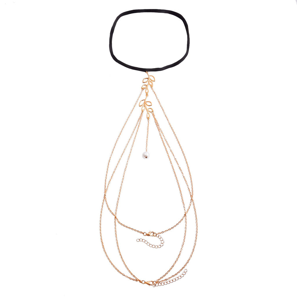 Multi Layer Tassel Pearl Clip Bead Leg Chain