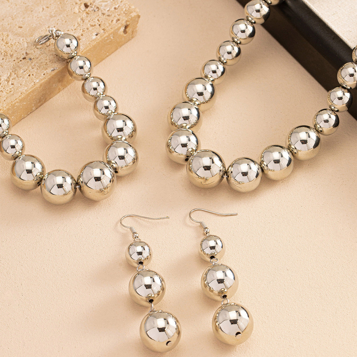 Metallic Beaded necklace Earring Jewelry Set