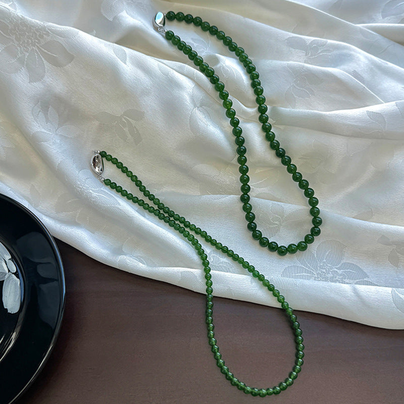 Natural Green Agate Stone Beaded Necklace