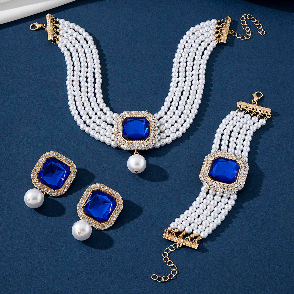 Luxury Exaggerated Bride Jewelry Women Imitation Pearl Necklace Earrings Set