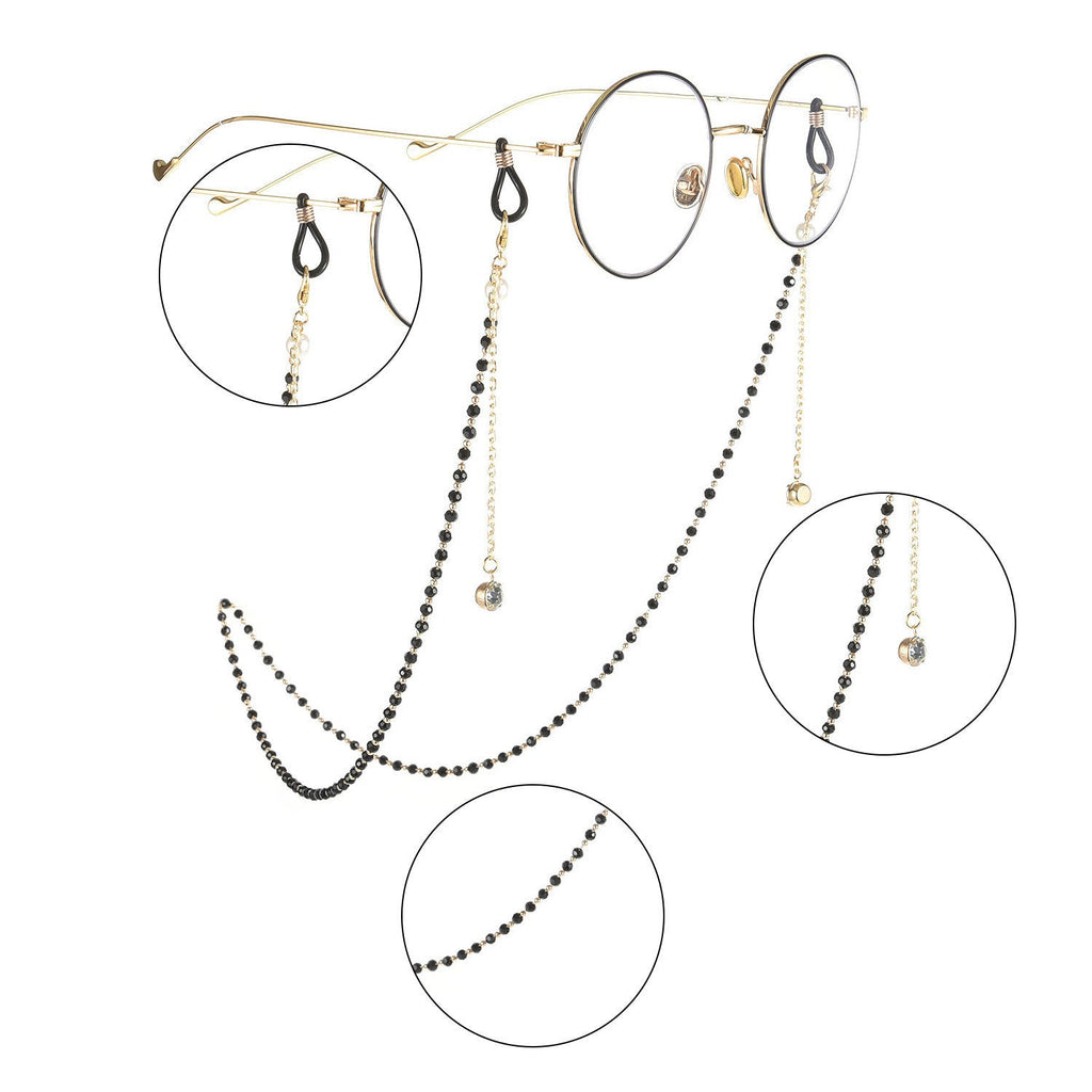 Black Beads Gold Eyeglass Lanyard Hold Straps