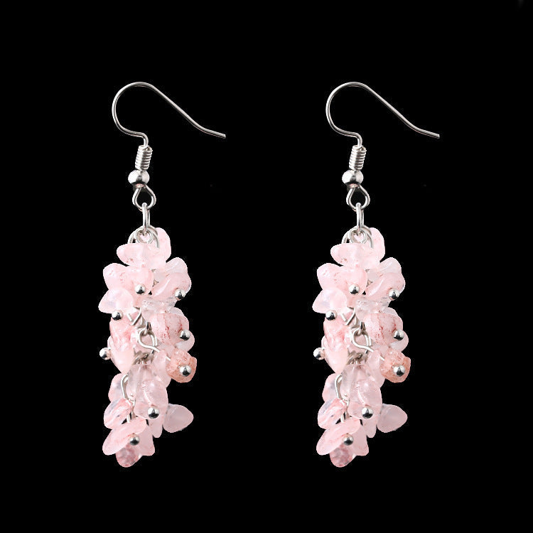 Handmade Natural Crystal Stone Earrings Long Tassel Gravel Jewelry