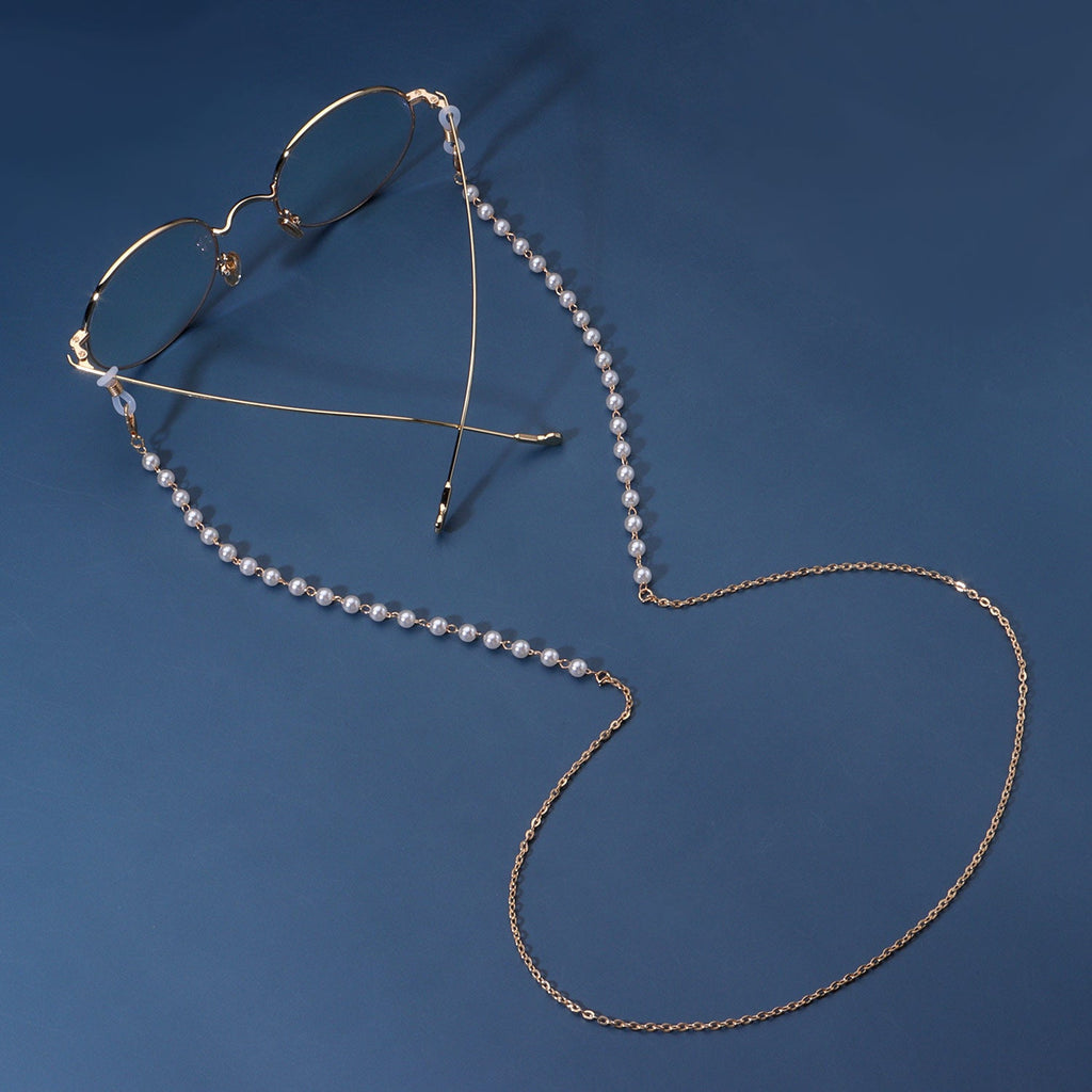 White Pearl Metal Gold Sunglasses Chain