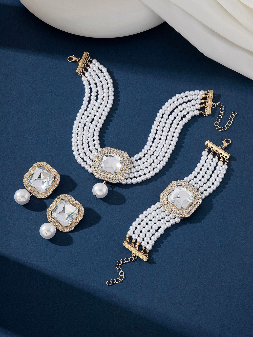 Luxury Exaggerated Bride Jewelry Women Imitation Pearl Necklace Earrings Set