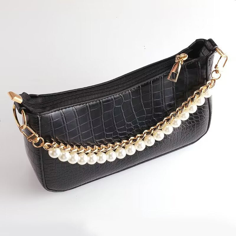 Short Handle Chain Pearl Chain Purse Straps Shoulder Pearl Metal Chain