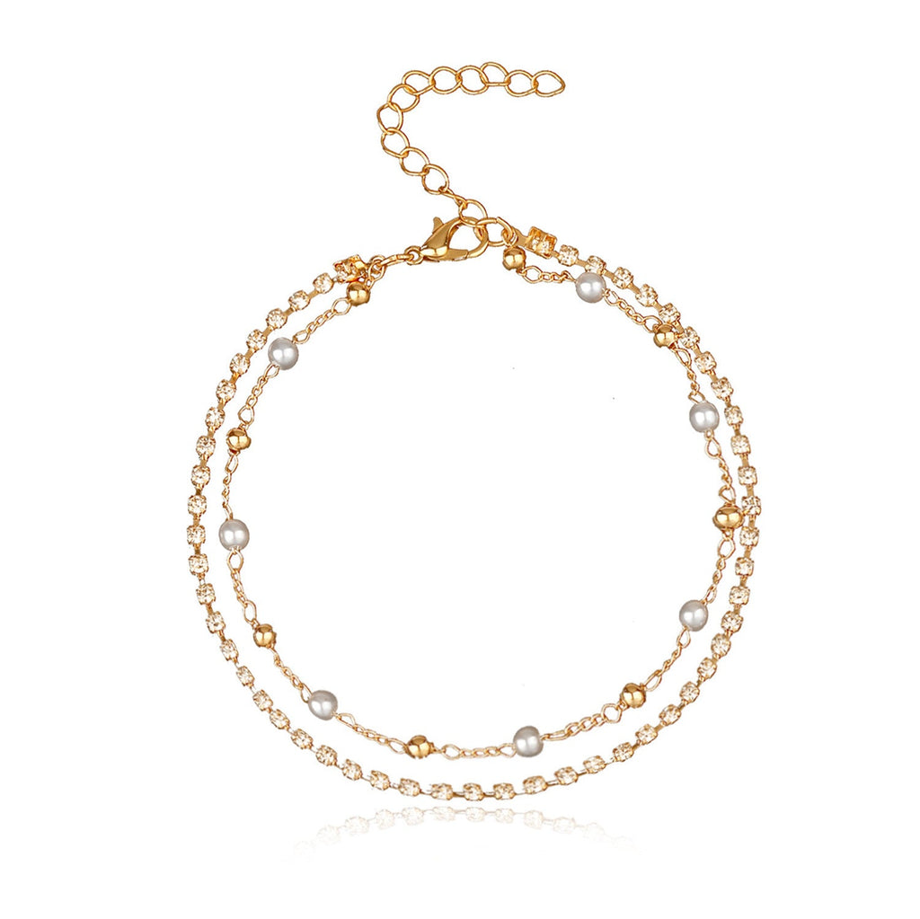 Bohemian Fancy Double Chain Tassel Crystal Anklet Jewelry