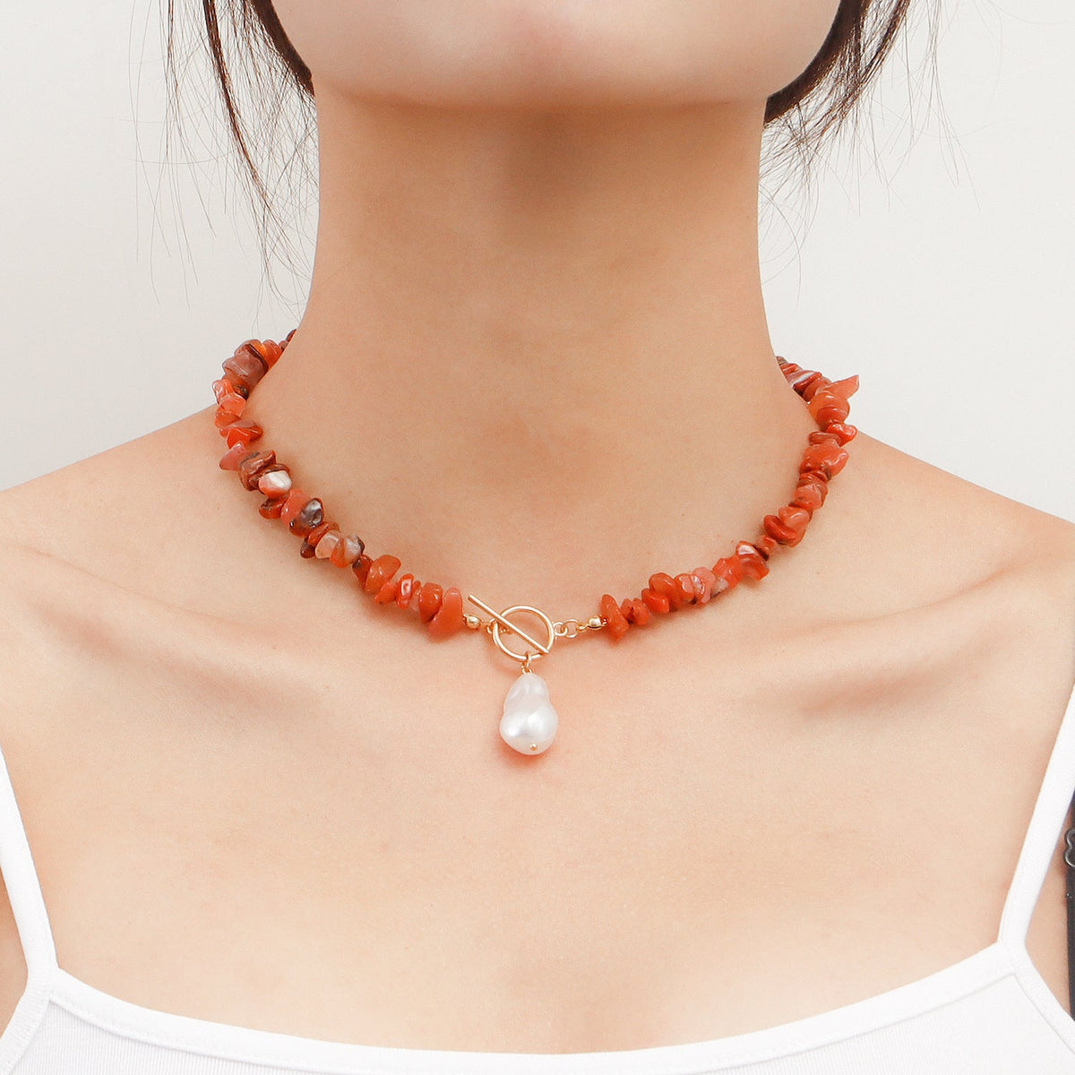 Vintage Sexy Red Gravel Natural Stone Necklace