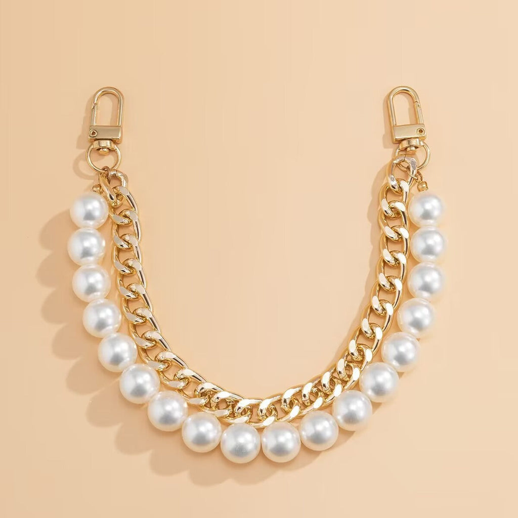 Short Handle Chain Pearl Chain Purse Straps Shoulder Pearl Metal Chain