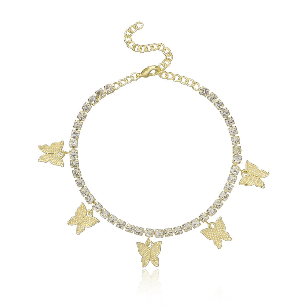 Rhinestone Butterfly Ankle Chain