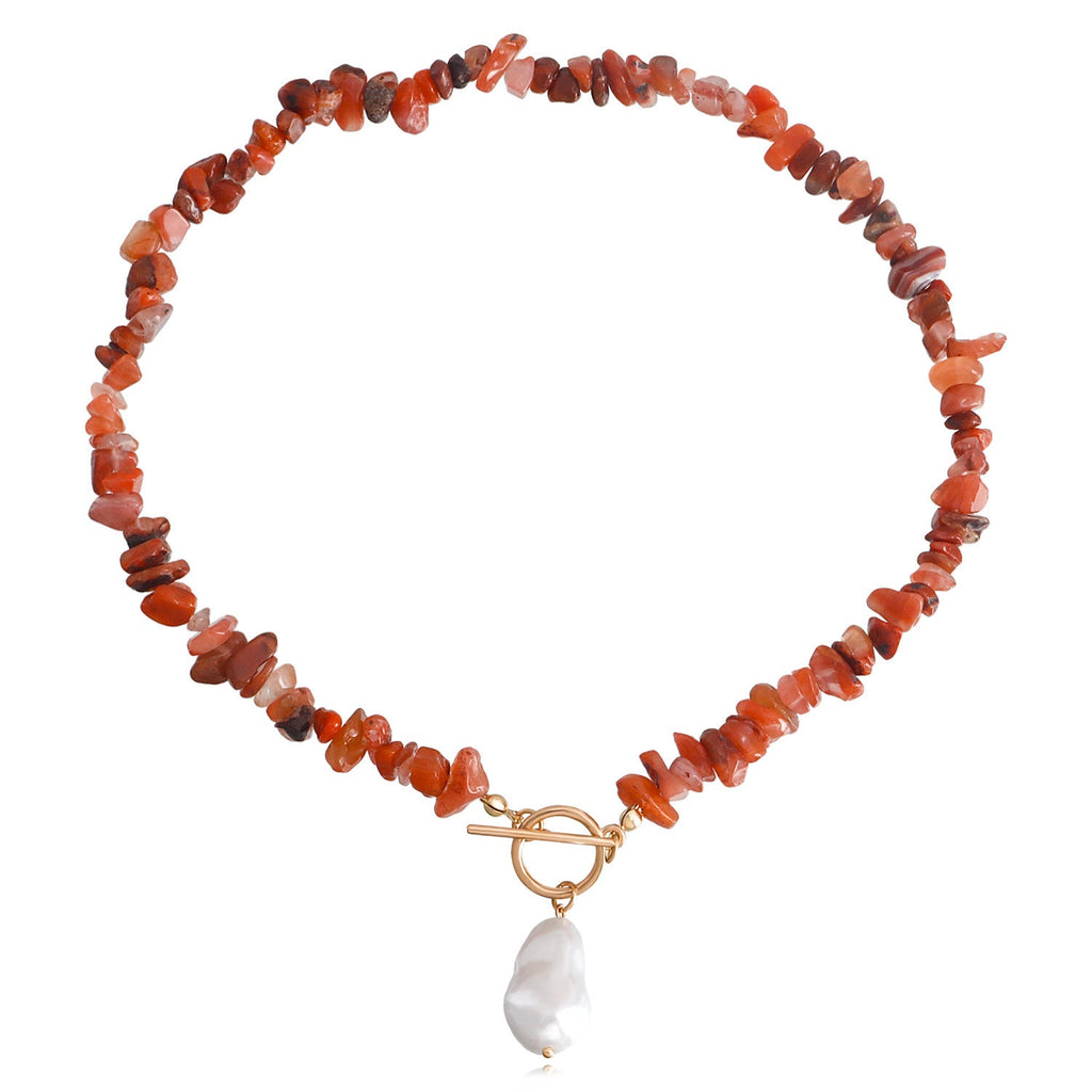 Vintage Sexy Red Gravel Natural Stone Necklace
