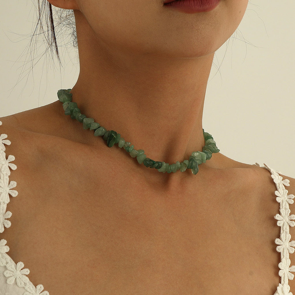 Natural Stone Chip Gravel Crystal Choker Gemstone Necklace